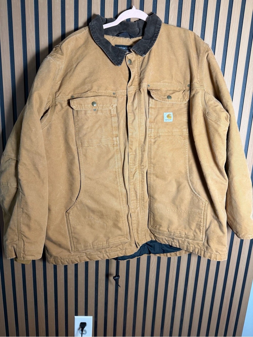 Carhartt Men’s Brown/Tan Duck Canvas Work Jacket with Dark Collar size 3XL